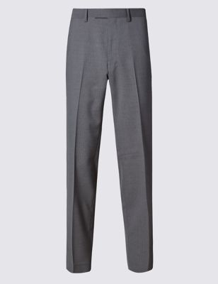 Grey Striped Tailored Fit Flat Front Trousers